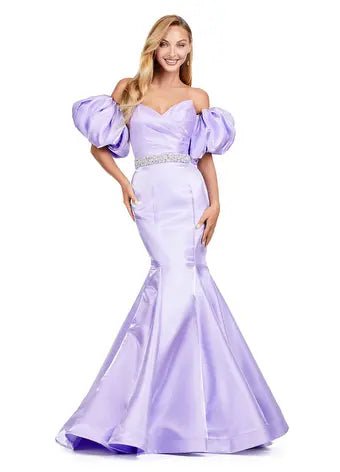 ASHLEYlauren Prom Dress ASHLEYlauren 11419 Strapless Satin Gown with Oversized Puff Sleeves