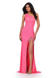ASHLEYlauren Prom Dress ASHLEYlauren 11449 Sequin One Shoulder Gown with Asymmetrical Lace Up Back