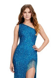 ASHLEYlauren Prom Dress ASHLEYlauren 11449 Sequin One Shoulder Gown with Asymmetrical Lace Up Back