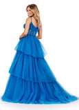 ASHLEYlauren Prom Dress ASHLEYlauren 11462 Spaghetti Strap Tiered Tulle Ball Gown with Beaded Corset Bustier