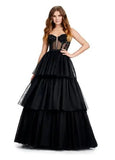 ASHLEYlauren Prom Dress ASHLEYlauren 11462 Spaghetti Strap Tiered Tulle Ball Gown with Beaded Corset Bustier