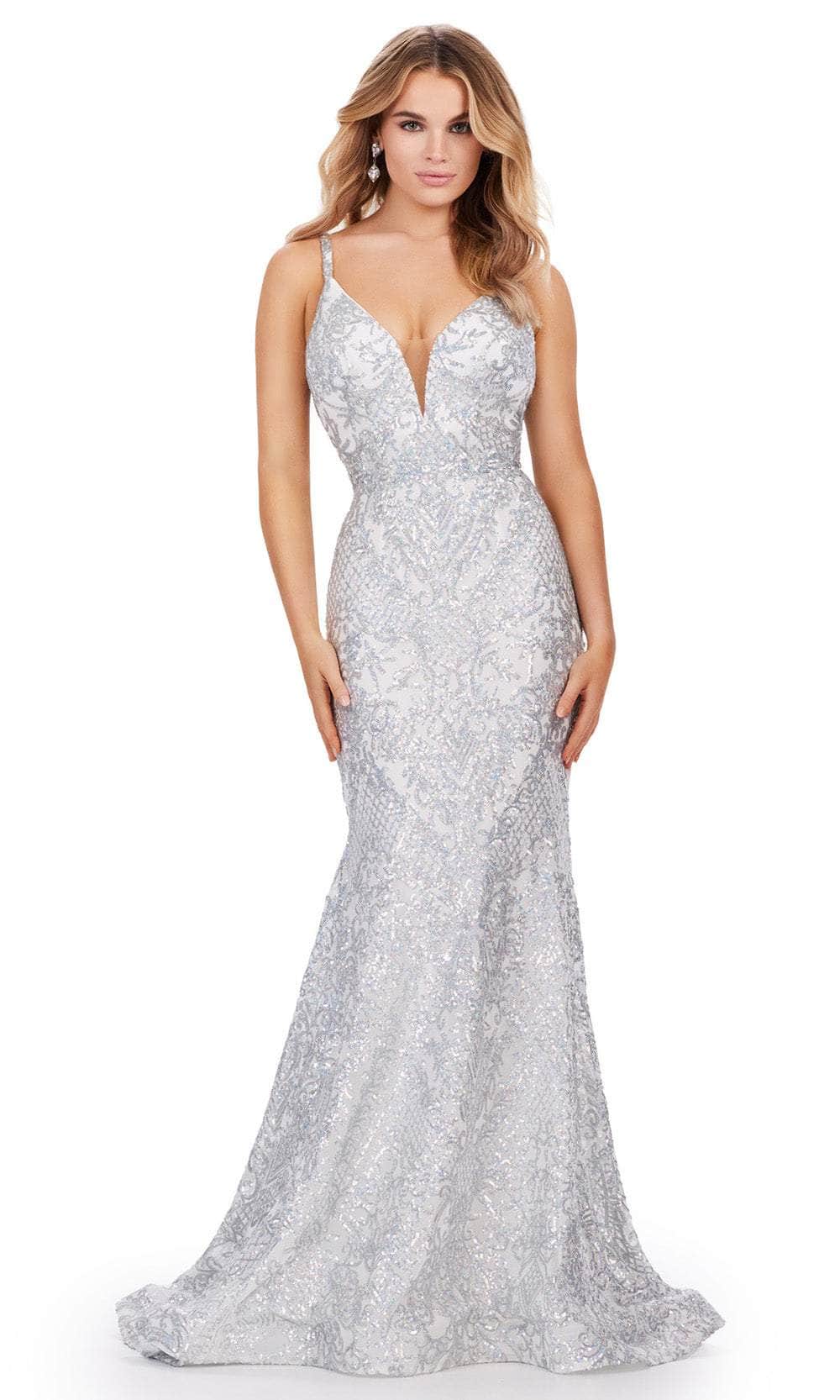 ASHLEYlauren Prom Dress ASHLEYlauren 11466 Spaghetti Strap V-Neck Stretch Sequin Gown with Low Back