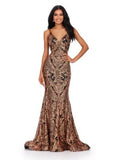 ASHLEYlauren Prom Dress ASHLEYlauren 11466 Spaghetti Strap V-Neck Stretch Sequin Gown with Low Back