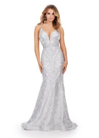 ASHLEYlauren Prom Dress ASHLEYlauren 11466 Spaghetti Strap V-Neck Stretch Sequin Gown with Low Back