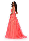 ASHLEYlauren Prom Dress ASHLEYlauren 11470 V-Neck Tulle Ball Gown with Sequin Applique