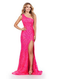 ASHLEYlauren Prom Dress ASHLEYlauren 11471  One Shoulder Stretch Sequin Gown