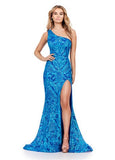 ASHLEYlauren Prom Dress ASHLEYlauren 11471  One Shoulder Stretch Sequin Gown