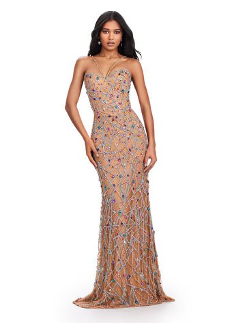 ASHLEYlauren Prom Dress ASHLEYlauren 11512 Gown with Sweetheart Neckline and Multi Colored Beading