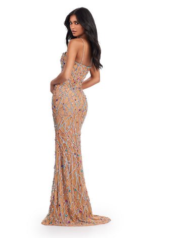 ASHLEYlauren Prom Dress ASHLEYlauren 11512 Gown with Sweetheart Neckline and Multi Colored Beading