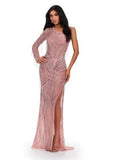 ASHLEYlauren Prom Dress ASHLEYlauren 11516 One Sleeve Fully Beaded Dress with Fringe