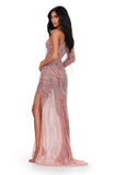 ASHLEYlauren Prom Dress ASHLEYlauren 11516 One Sleeve Fully Beaded Dress with Fringe
