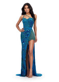 ASHLEYlauren Prom Dress ASHLEYlauren 11590 One Shoulder Fully Beaded Dress with Left Leg Slit and Fringe