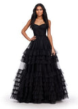 ASHLEYlauren Prom Dress ASHLEYlauren 11603 Spaghetti Strap Tiered Tulle Gown with Corset Bustier