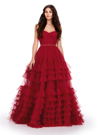 ASHLEYlauren Prom Dress ASHLEYlauren 11603 Spaghetti Strap Tiered Tulle Gown with Corset Bustier