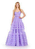 ASHLEYlauren Prom Dress ASHLEYlauren 11603 Spaghetti Strap Tiered Tulle Gown with Corset Bustier