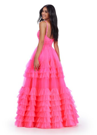 ASHLEYlauren Prom Dress ASHLEYlauren 11603 Spaghetti Strap Tiered Tulle Gown with Corset Bustier