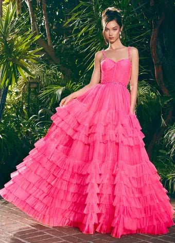 ASHLEYlauren Prom Dress ASHLEYlauren 11603 Spaghetti Strap Tiered Tulle Gown with Corset Bustier