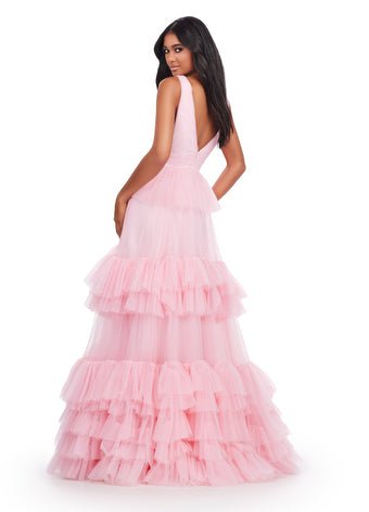 ASHLEYlauren Prom Dress ASHLEYlauren 11620 V-Neck Tiered Tulle Ball Gown