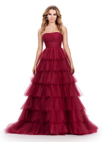 ASHLEYlauren Prom Dress ASHLEYlauren 11621 Strapless Tiered Tulle Ball Gown