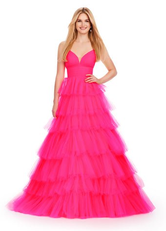 ASHLEYlauren Prom Dress ASHLEYlauren 11622 Spaghetti Strap Tiered Tulle Ball Gown