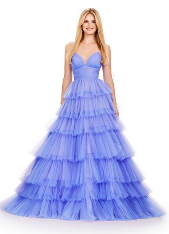 ASHLEYlauren Prom Dress ASHLEYlauren 11622 Spaghetti Strap Tiered Tulle Ball Gown