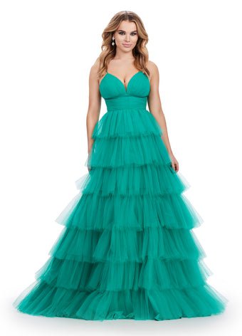 ASHLEYlauren Prom Dress ASHLEYlauren 11622 Spaghetti Strap Tiered Tulle Ball Gown