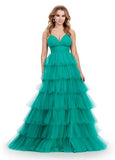 ASHLEYlauren Prom Dress ASHLEYlauren 11622 Spaghetti Strap Tiered Tulle Ball Gown