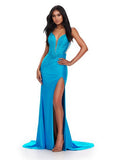 ASHLEYlauren Prom Dress ASHLEYlauren 11688 Jersey Dress with Corset Bustier and Press On Stones