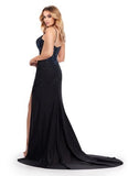 ASHLEYlauren Prom Dress ASHLEYlauren 11688 Jersey Dress with Corset Bustier and Press On Stones