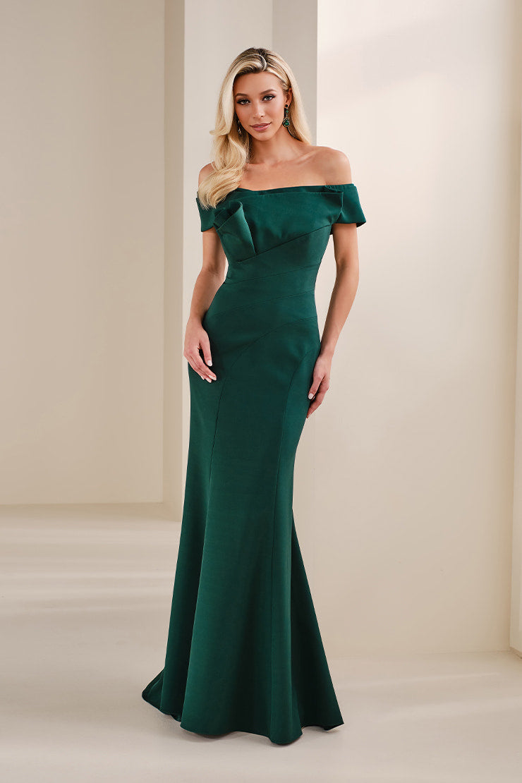 Cameron Blake Mother of the Bride Cameron Blake CB905 Off-the-Shoulder Asymmetrical Mermaid Crepe Mother of the Bride Gown
