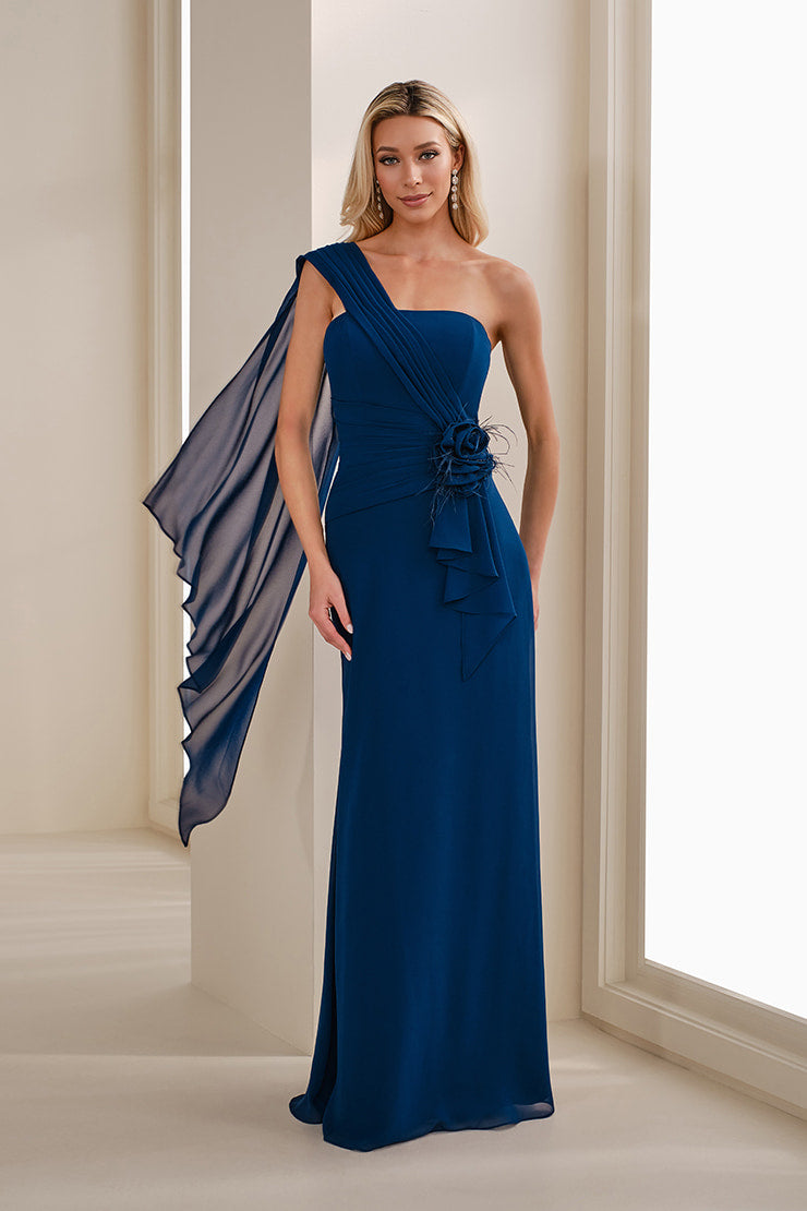 Cameron Blake Mother of the Bride Cameron Blake CB908 One-Shoulder Chiffon Fit and Flare Mother of the Bride Gown