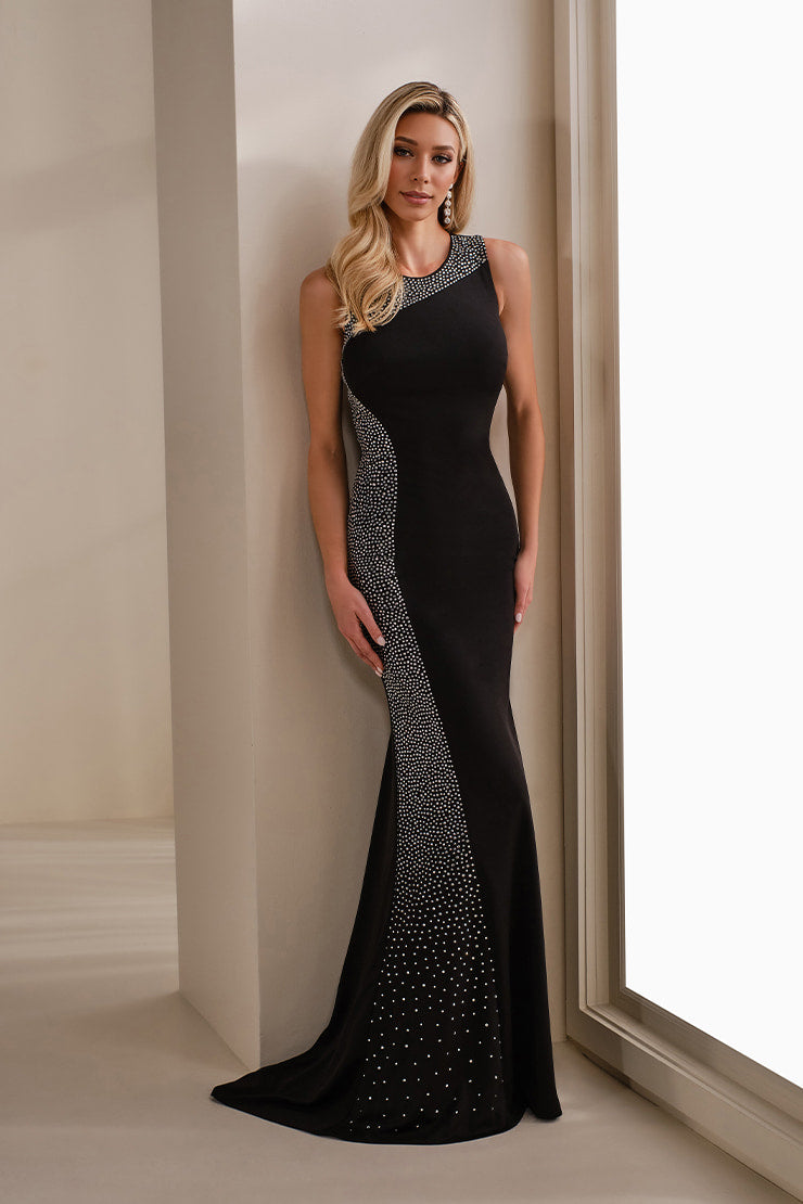 Cameron Blake Mother of the Bride Cameron Blake CB913 Jewel Neck Sleeveless Matte Tricot Mermaid Mother of the Bride Gown