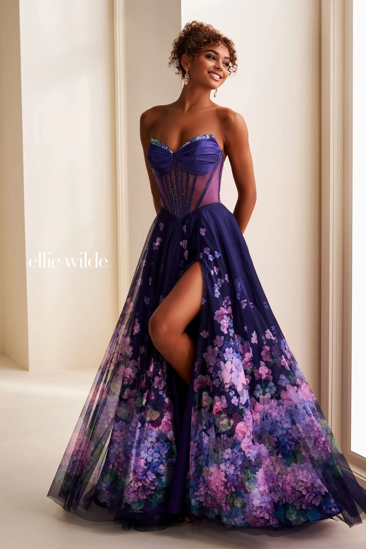 Ellie Wilde Prom Dress Dark Purple/Multi / 00 Ellie Wilde EW37003