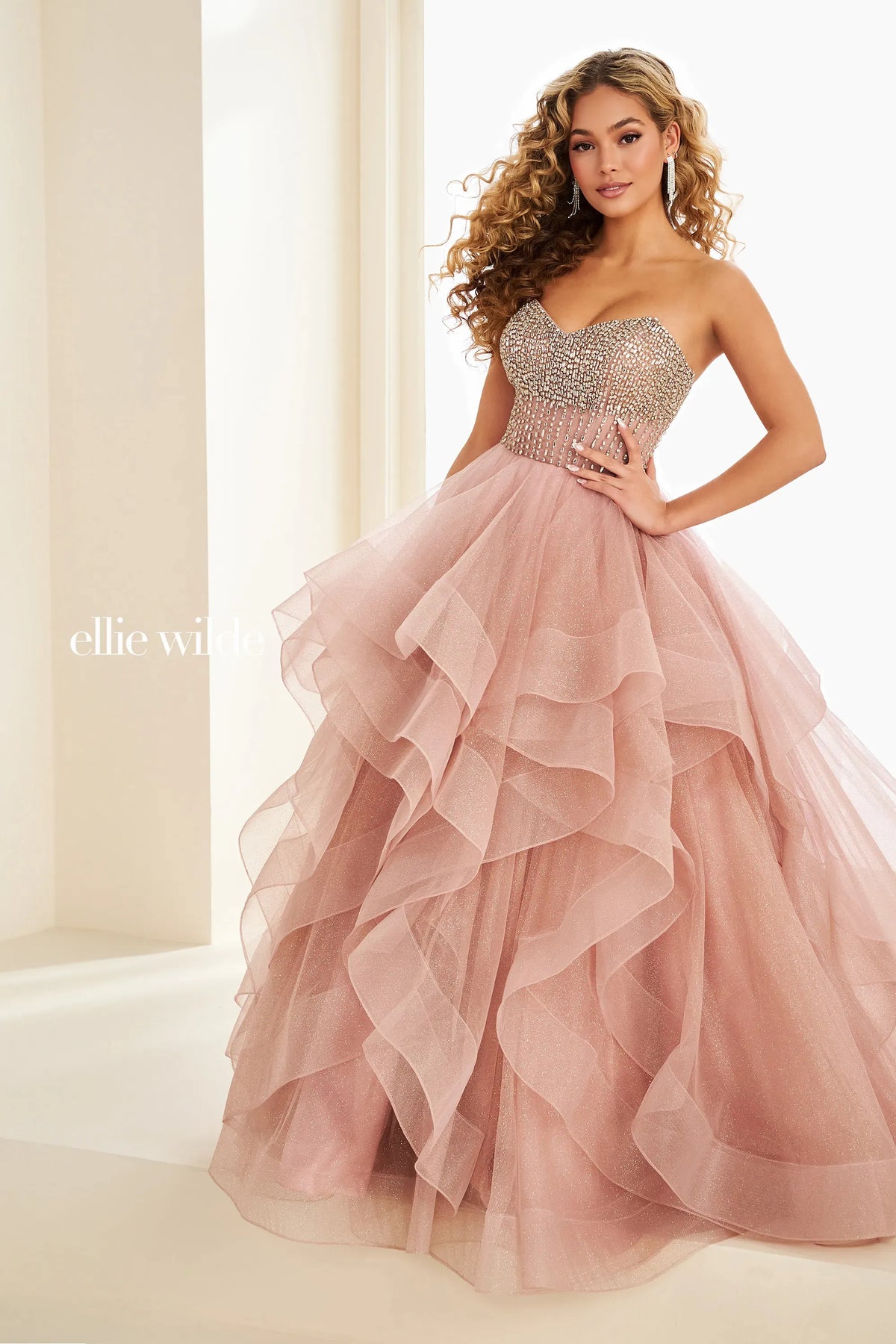 Ellie Wilde Prom Dress Dusty Rose/Light Gold / 00 Ellie Wilde EW37221