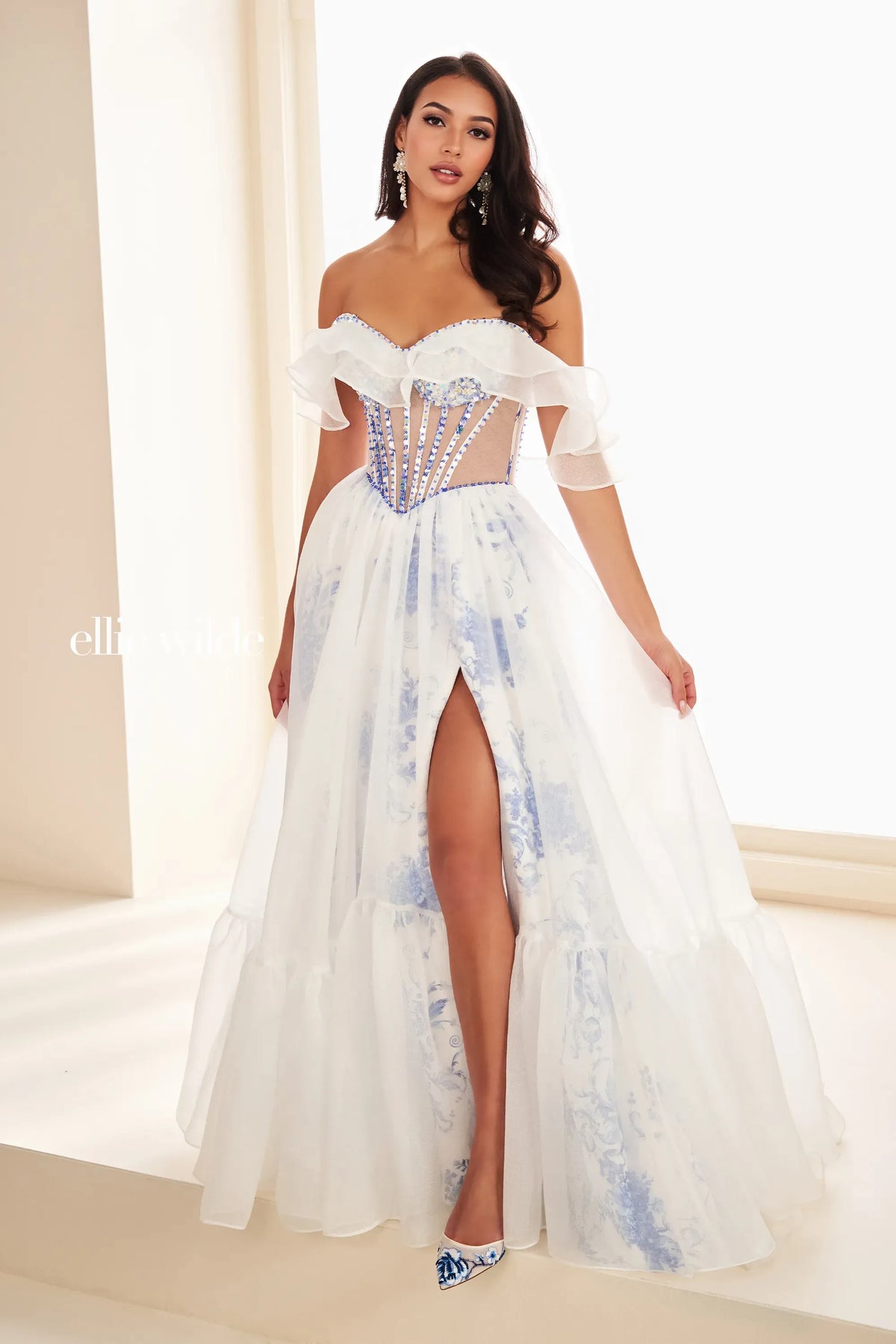 Ellie Wilde Prom Dress Ivory/Blue / 00 Ellie Wilde EW37029