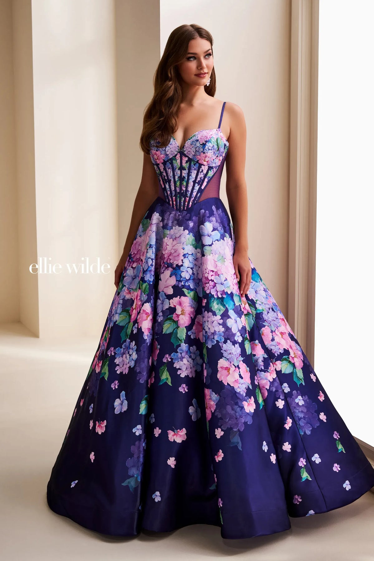 Ellie Wilde EW37004 Dark Purple/Multi Ball Gown prom dress