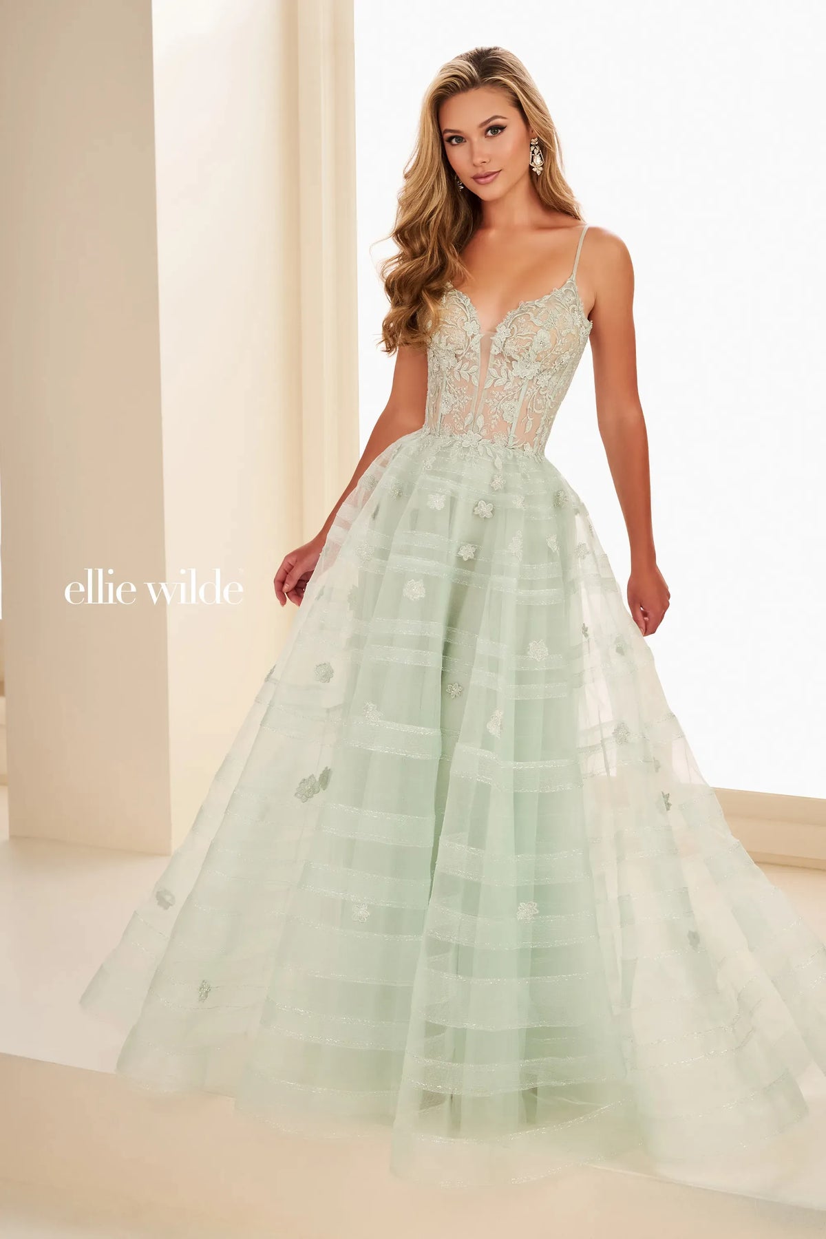 Ellie Wilde EW37097 Sage Ball Gown prom dress
