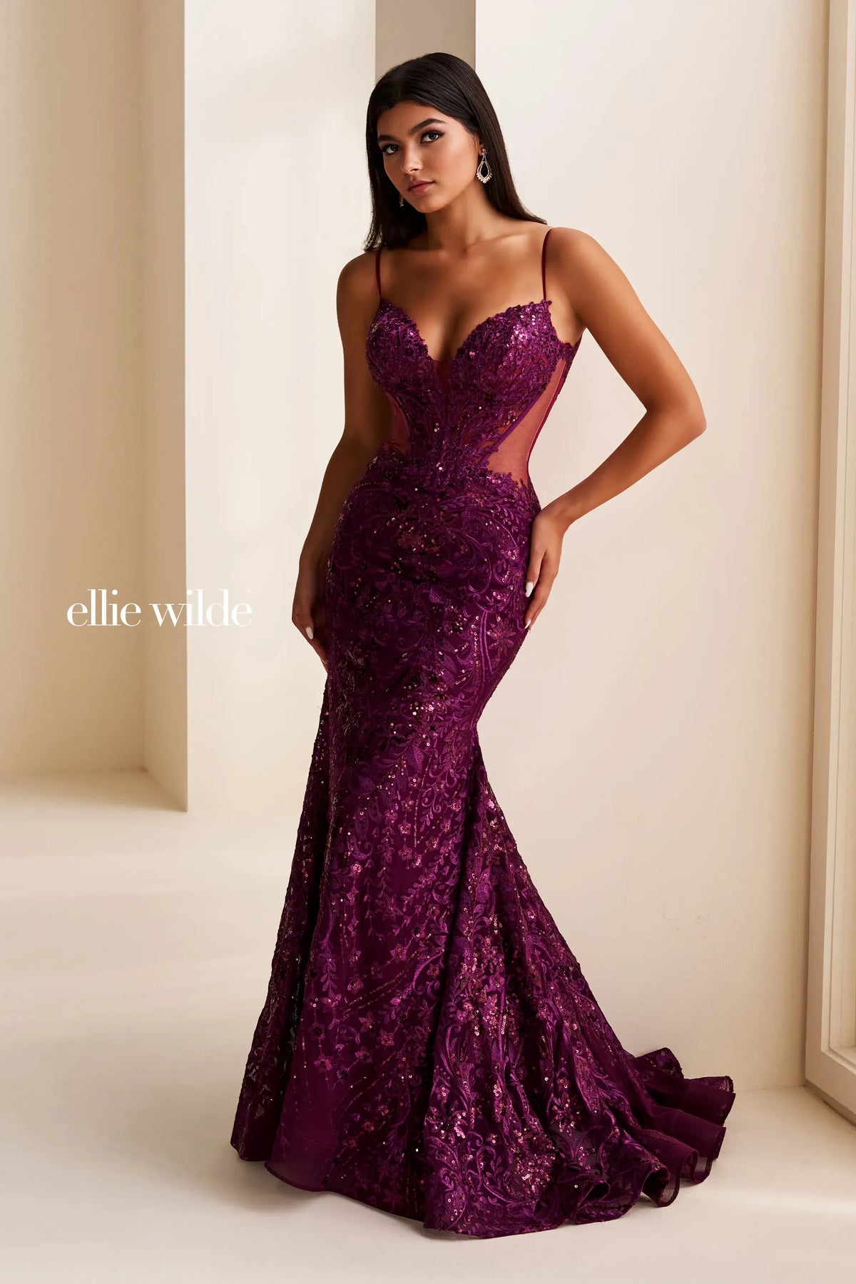Ellie Wilde EW37204 Plum Mermaid prom dress