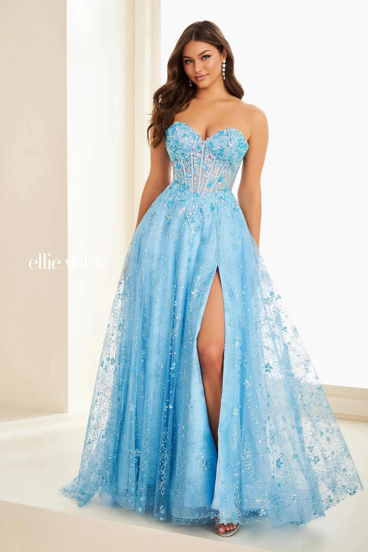 Ellie Wilde EW37205 Sky Blue A-Line prom dress