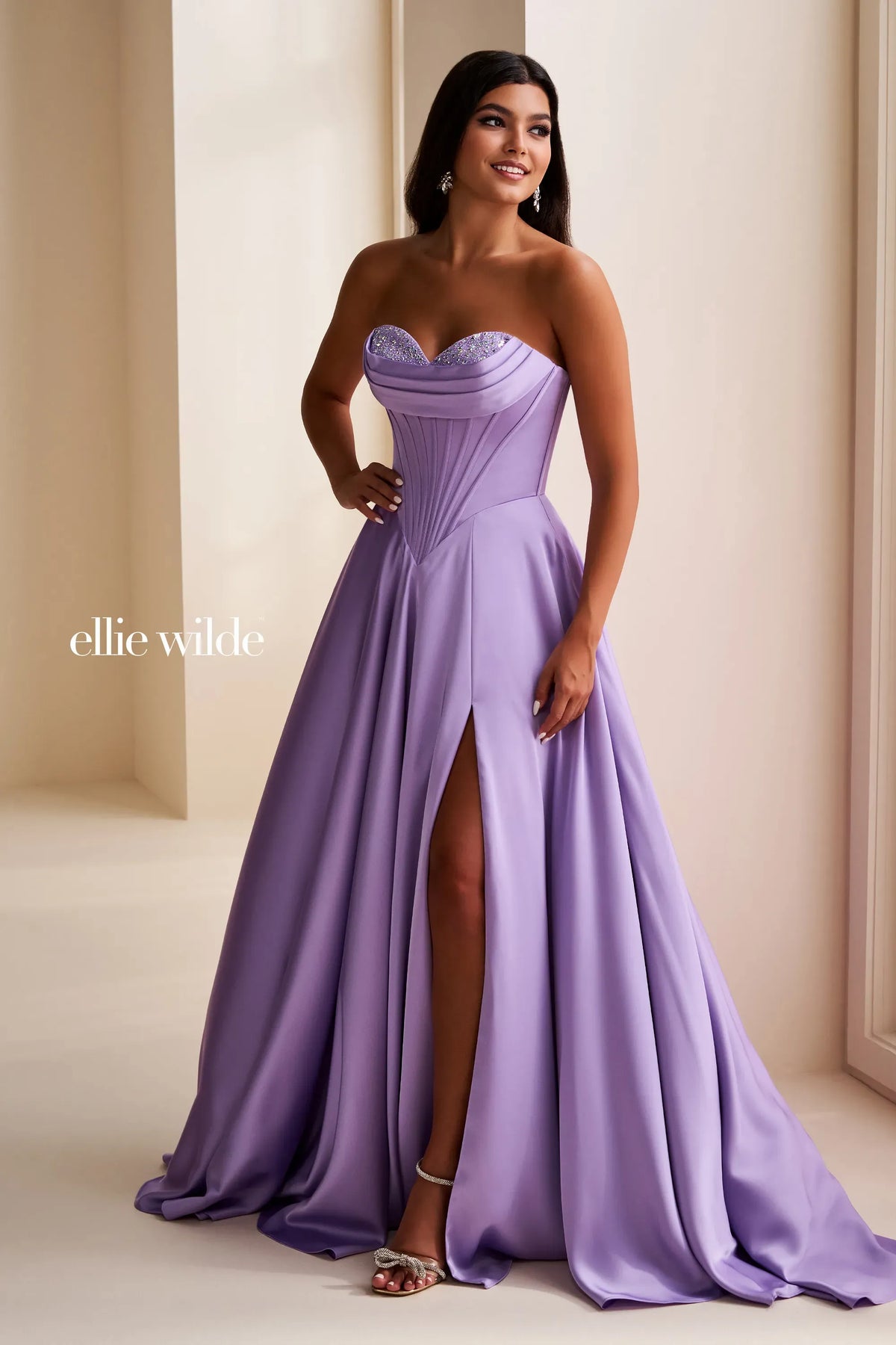 Ellie Wilde EW37213 Purple A-Line prom dress