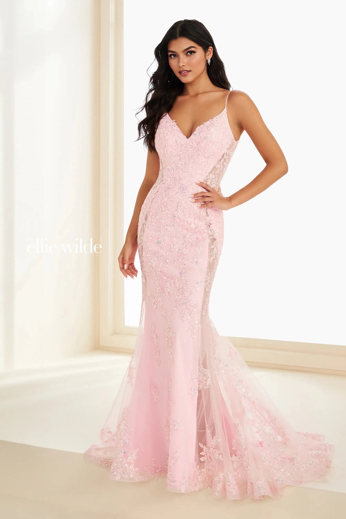 Ellie Wilde EW37222 Candy Pink Mermaid prom dress