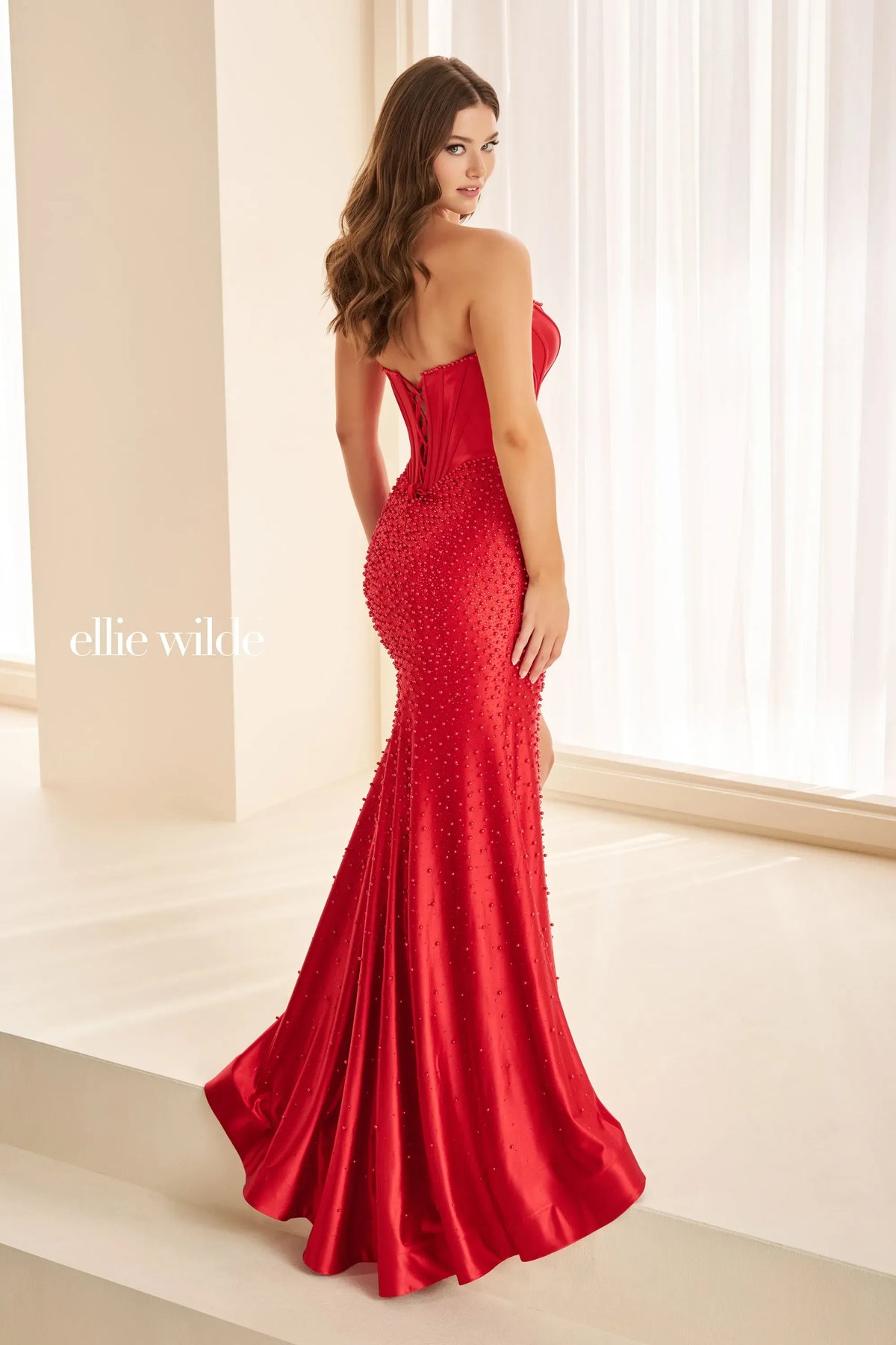 Ellie Wilde Prom Dress Red Ellie Wilde EW38012 back