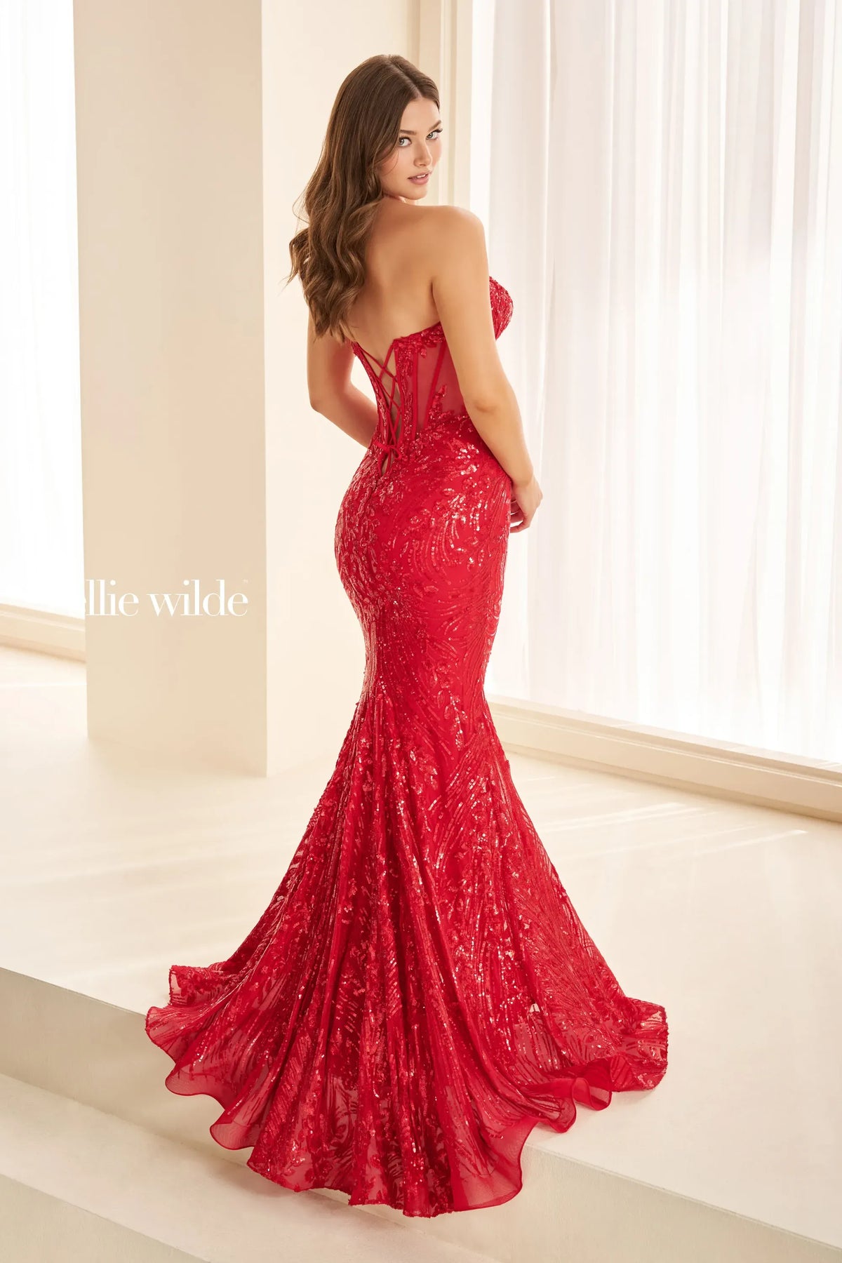 Ellie Wilde Prom Dress Red Ellie Wilde EW38013 back