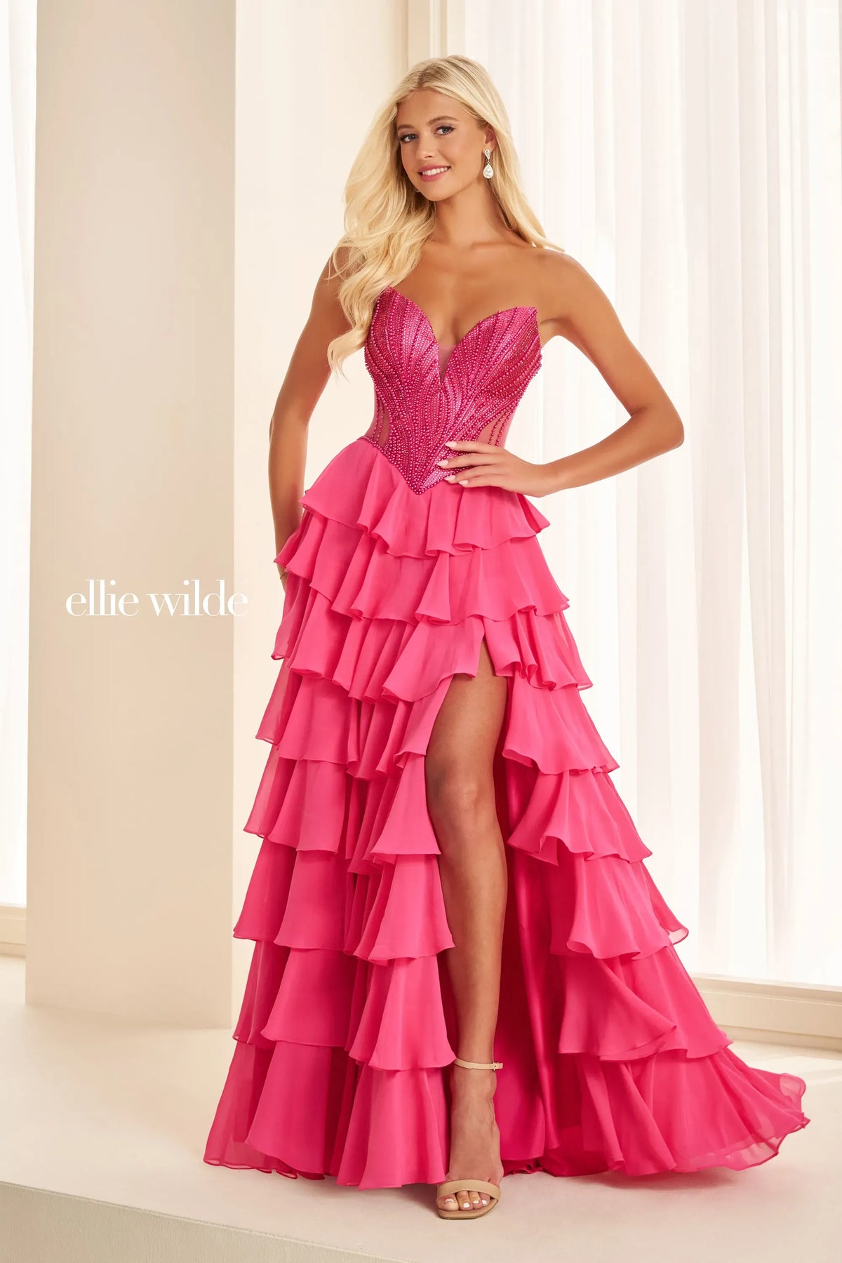 Ellie Wilde Prom Dress Hot Pink Ellie Wilde EW38019