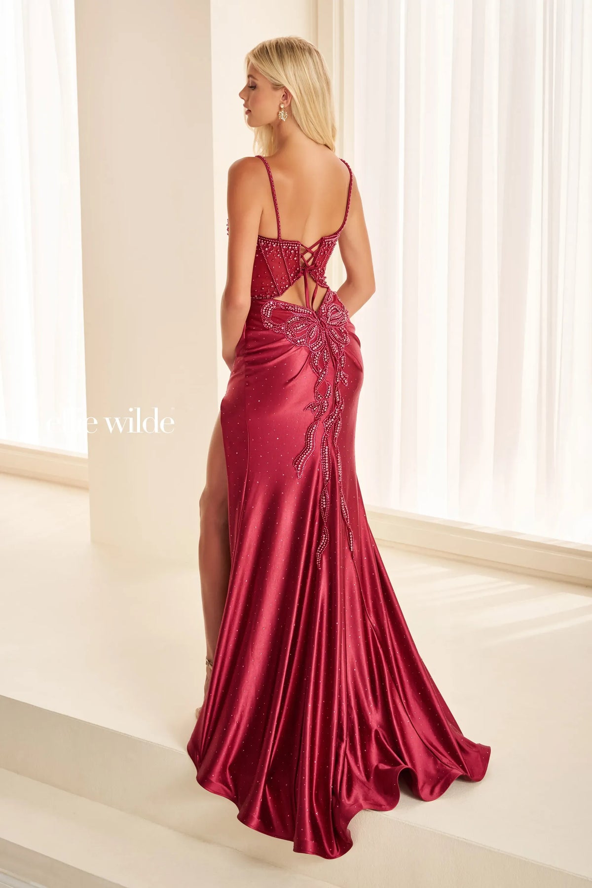 Ellie Wilde Prom Dress Raspberry Ellie Wilde EW38041 back