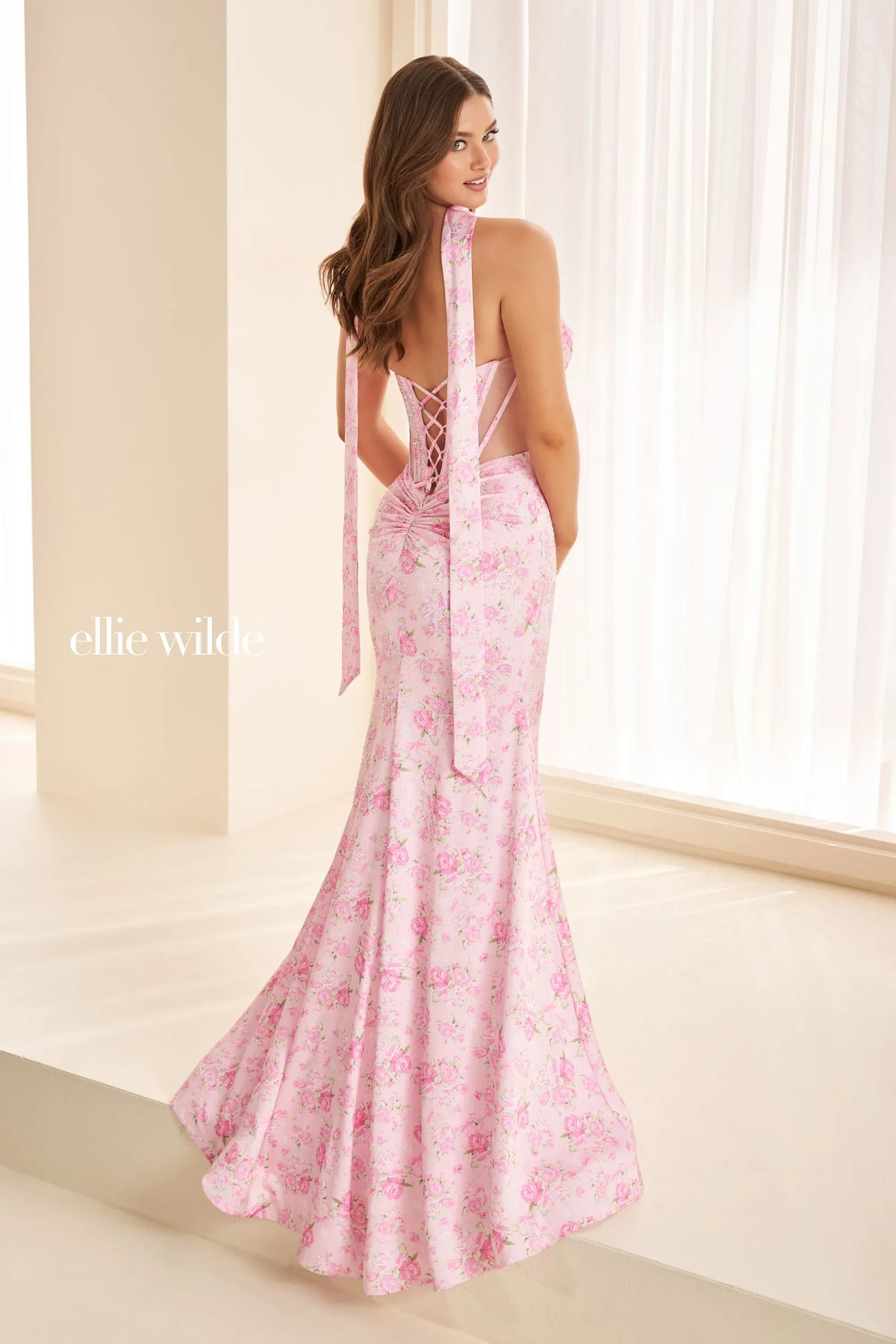 Ellie Wilde Prom Dress Pink/Multi Ellie Wilde EW38051 back