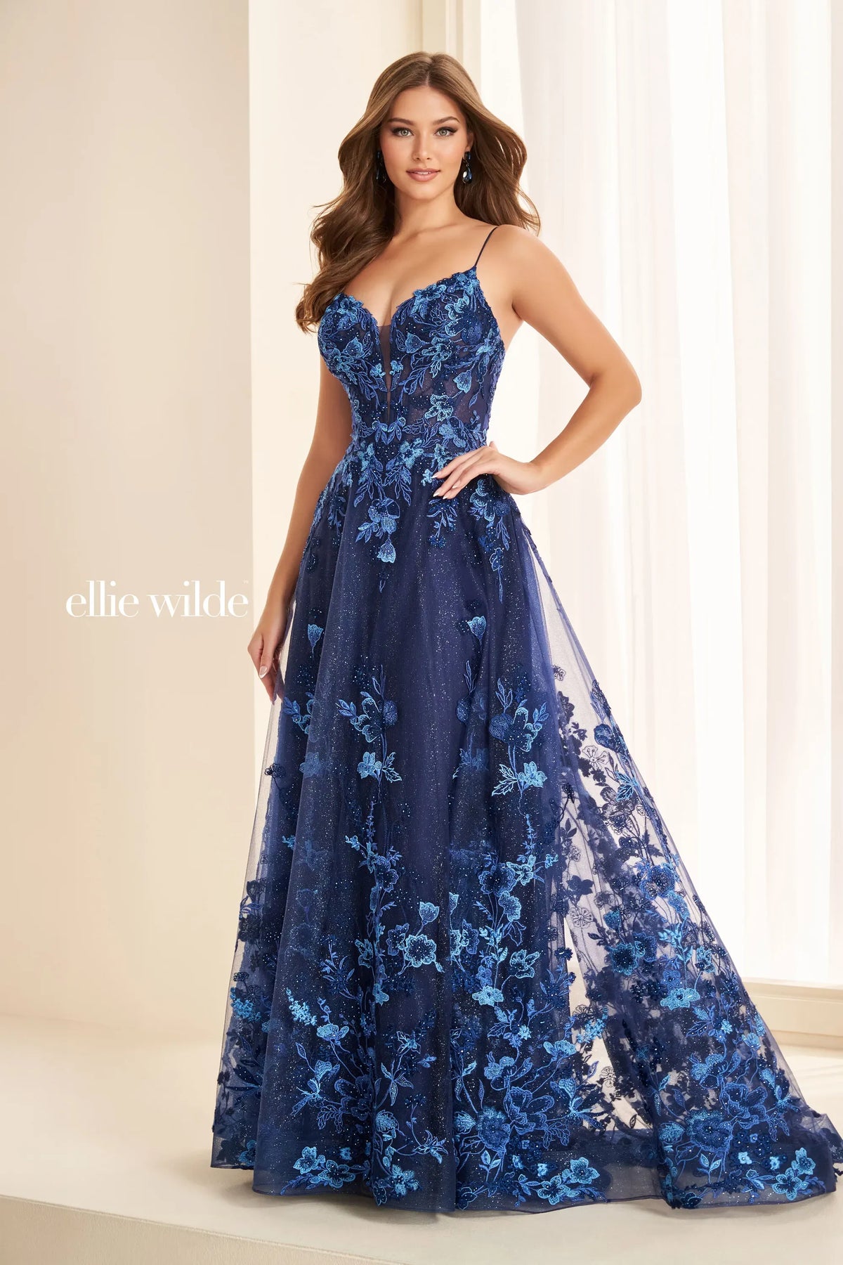 Ellie Wilde Prom Dress Navy Blue/Multi Ellie Wilde EW38054
