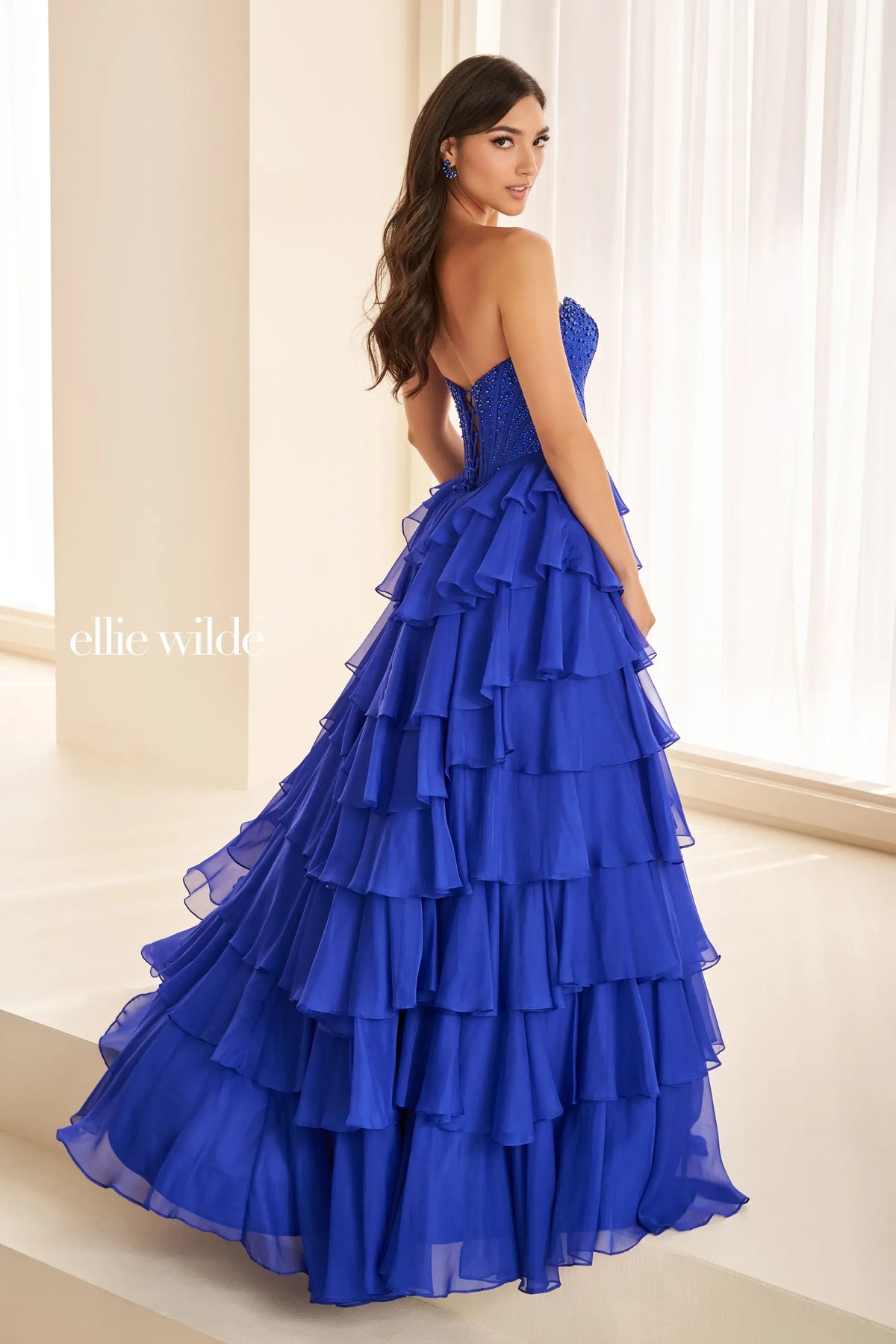 Ellie Wilde Prom Dress Royal Blue Ellie Wilde EW38077 back