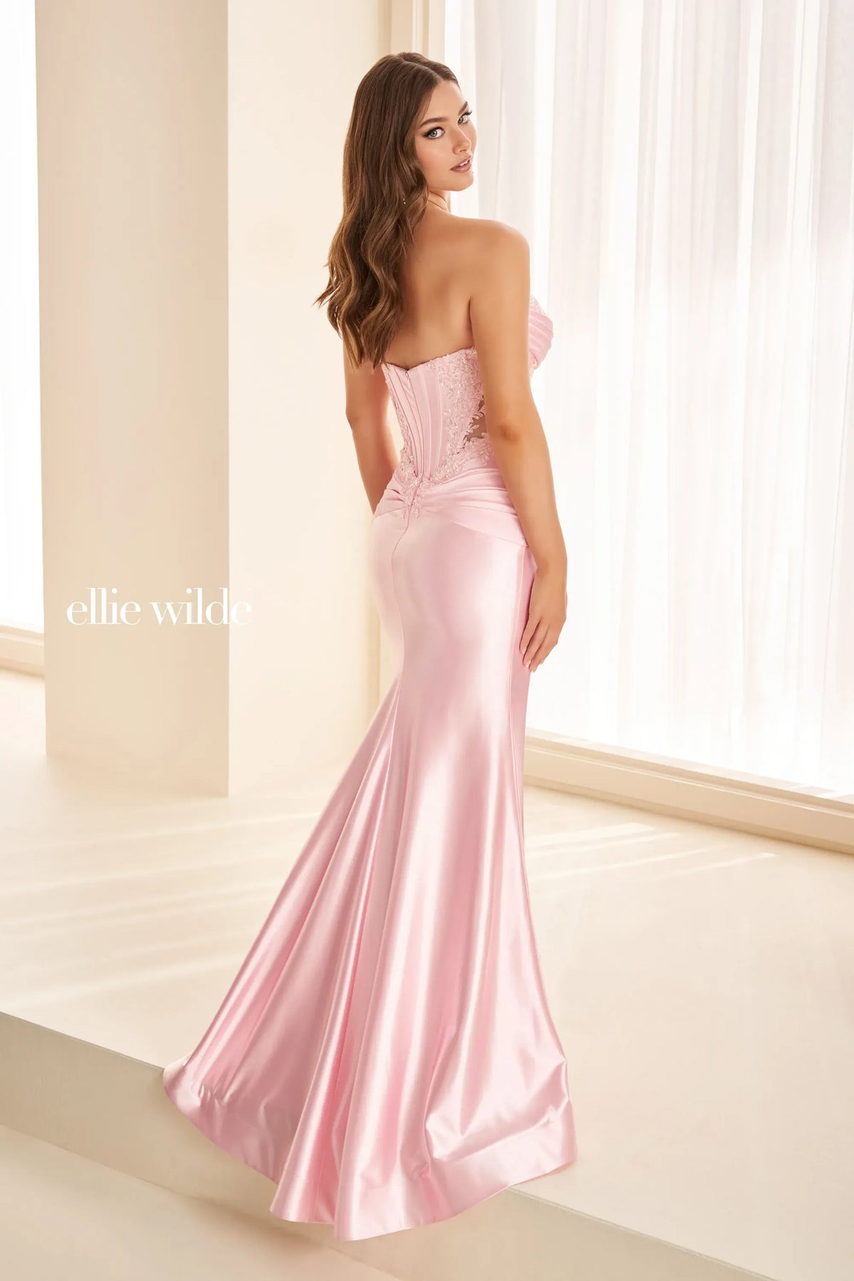 Ellie Wilde Prom Dress Light Pink Ellie Wilde EW38083 back