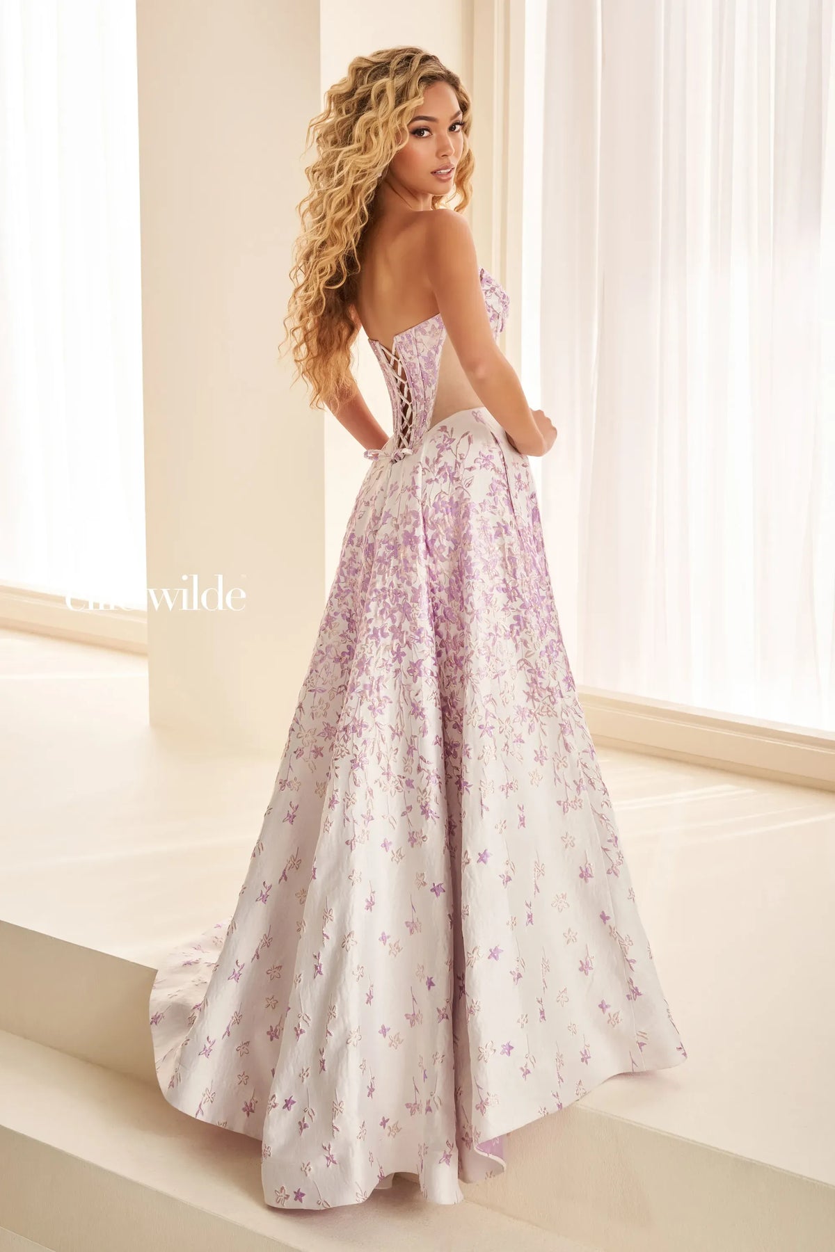 Ellie Wilde Prom Dress Lilac/Multi Ellie Wilde EW38084 back